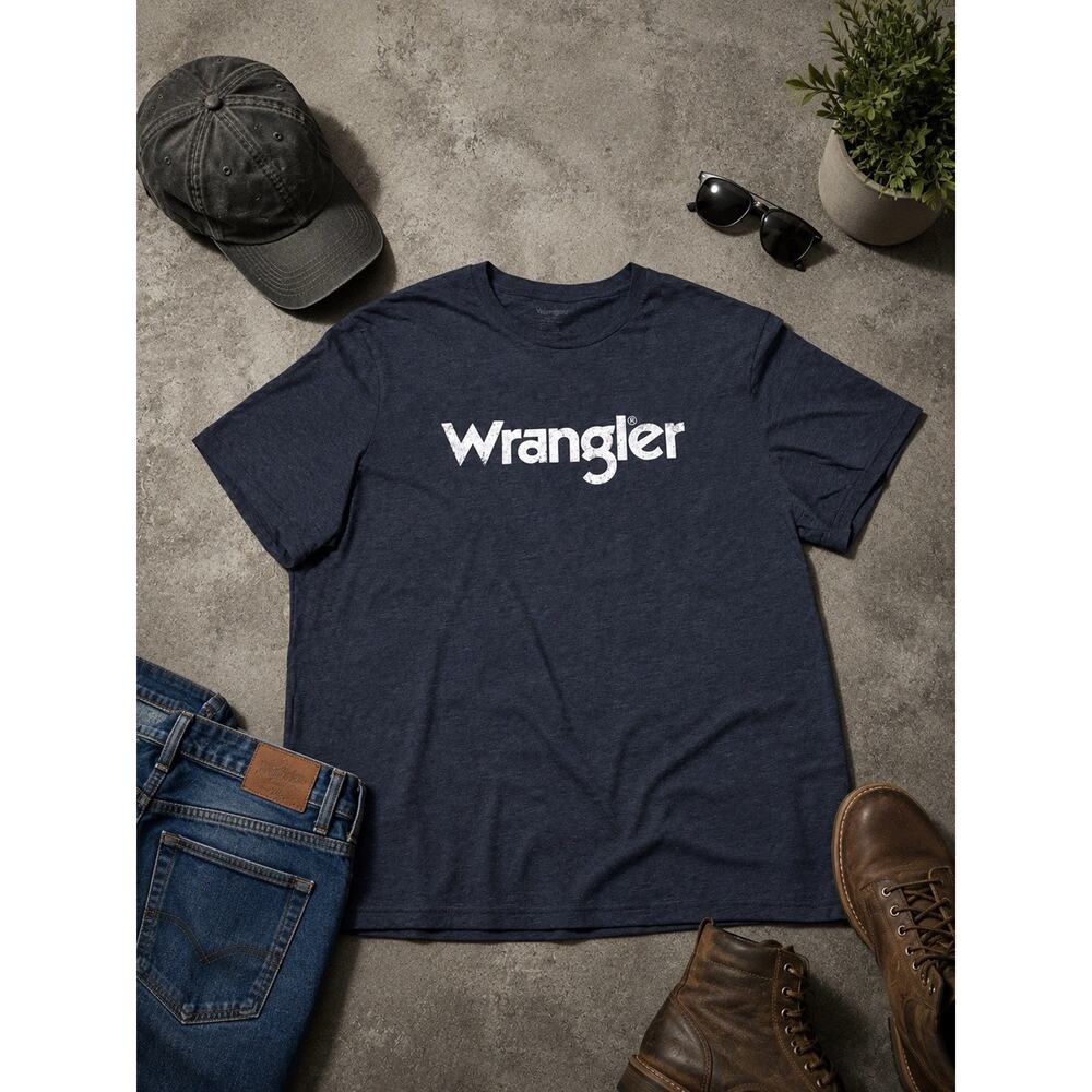 Wrangler T-Shirt Mens XXL Blue Graphic Logo Tee Casual Short Sleeve